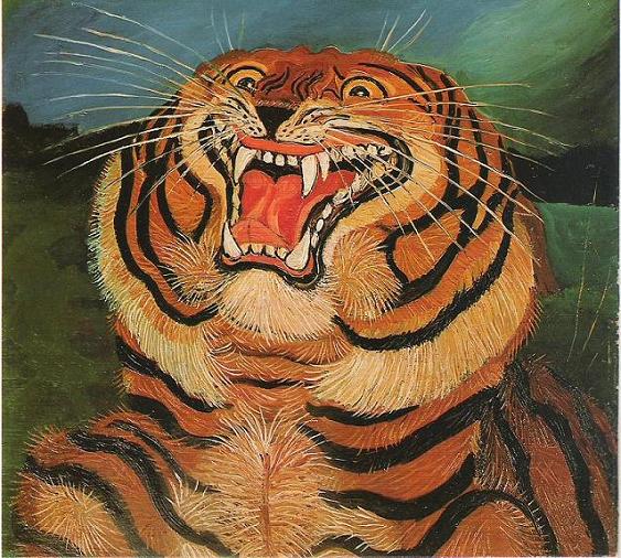 Testa di tigre - Antonio Ligabue, olio su compensato  cm 60x55